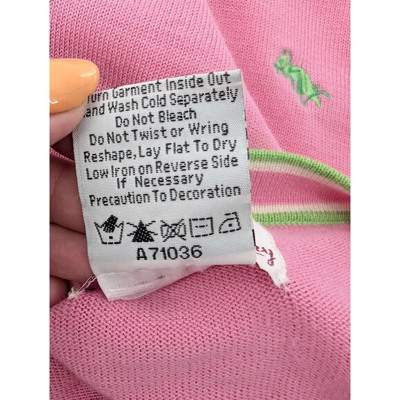 Quacker Factory Pink Silk Cotton Green Grasshoppers Cardigan Sweater Size Small - Picture 4 of 8